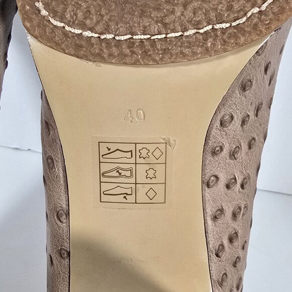 Pilar Abril Ostrich Leather Block Heel Shoes‎ EU 40 US 9.5 Tan Brown Tassels - Picture 9 of 12